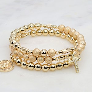 14k Gold Rosary Wrap Bracelet with Miraculous Medal and Cross