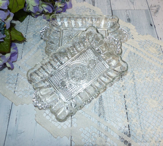 Vintage Clear Glass Dishes With Two Beaded Handles Set of Two Etsy