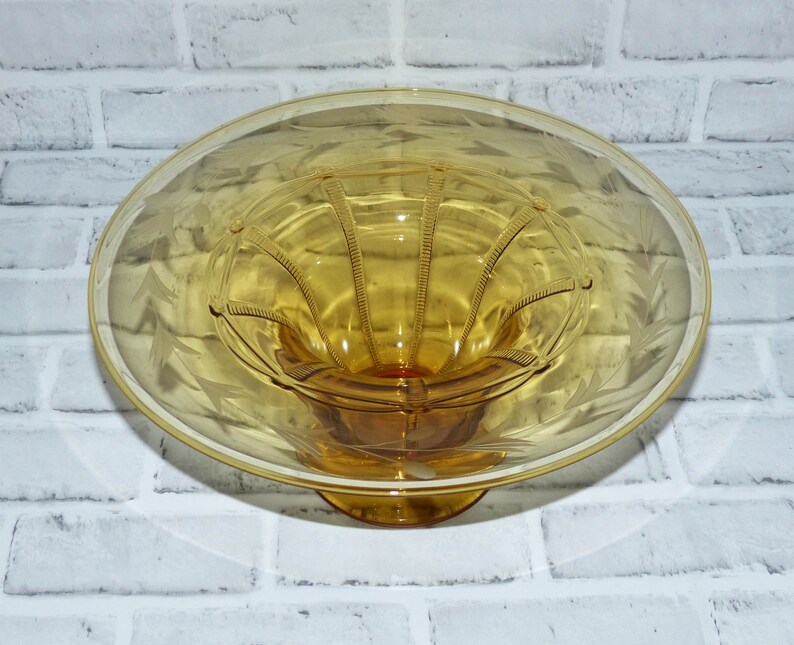 Amber Depression Glass Pedestal Bowl Large Etsy