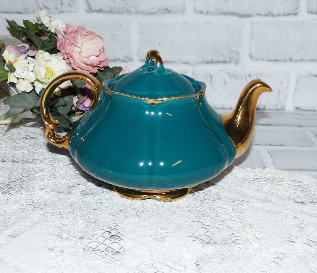 Ellgreave Burslem England Stunning Teal Teapot Heavy Gold Etsy Canada