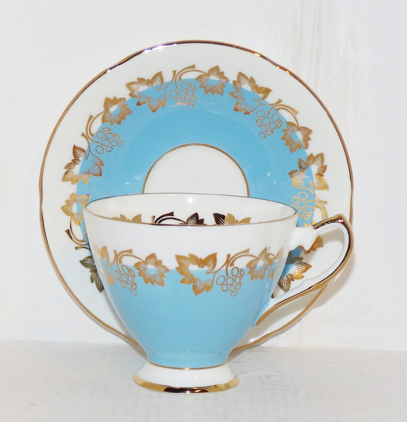 Elizabethan Tea cup Saucer England Fine Bone China Blue and Etsy