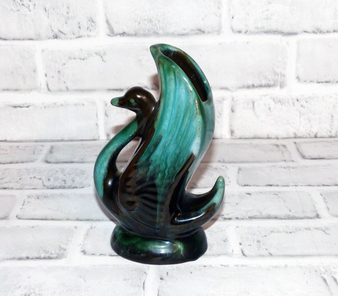 Blue Mountain Pottery Swan Vase 7 Drip Glaze Ontario BMP Etsy