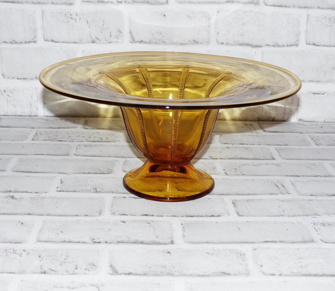 Amber Depression Glass Pedestal Bowl Large Etsy