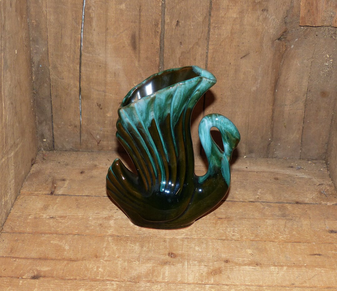 Blue Mountain Pottery Swan Vase 6 Drip Glaze Ontario BMP Etsy