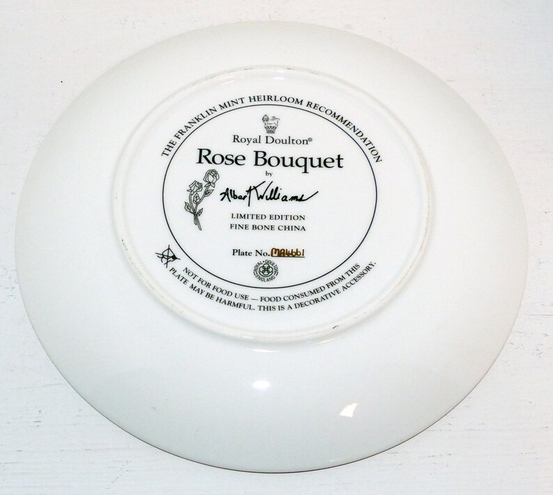 1944 Royal Doulton Rose Bouquet Plate For the Franklin Mint