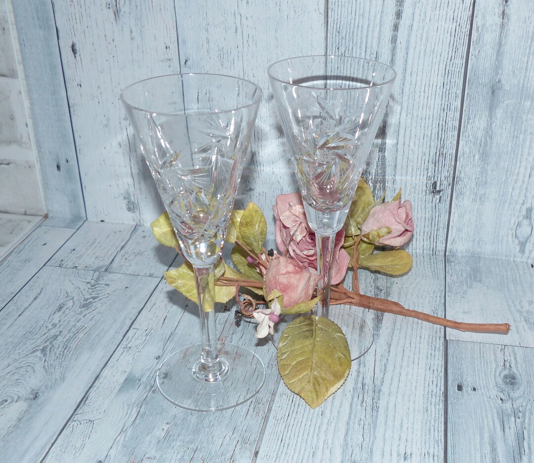 Pinwheel Crystal Champagne Flutes Set of 2, 8 Tall. Etsy
