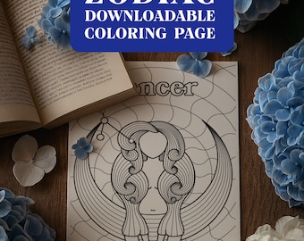 Cancer Zodiac Coloring Page: Astrology Art - A4/A3/Letter (Digital Download)