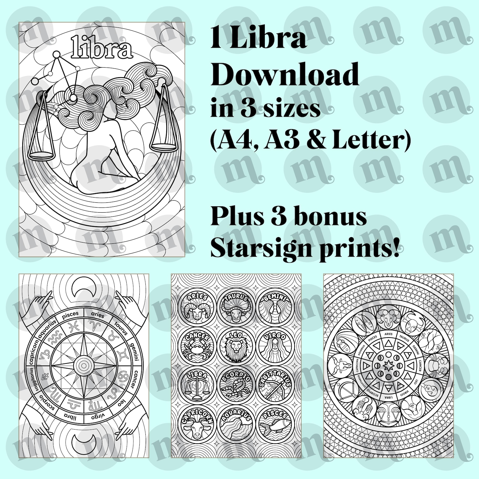 Libra Zodiac Coloring Page: Printable Astrology Art (a4/a3/letter ...