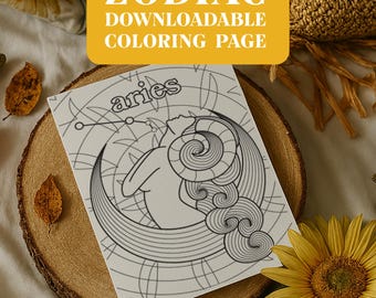 Aries Zodiac Coloring Page: Printable Astrology Art (Digital Download A4/A3/Letter + Bonus Prints)