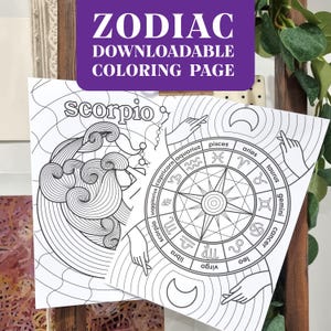 Zodiac Colouring Book – 15 Printable Astrology Pages – Hand-Drawn Coloring Horoscope Art for Adults – Instant Digital Download