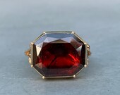 Stunning large Georgian foiled garnet conversion ring 14k warm yellow gold