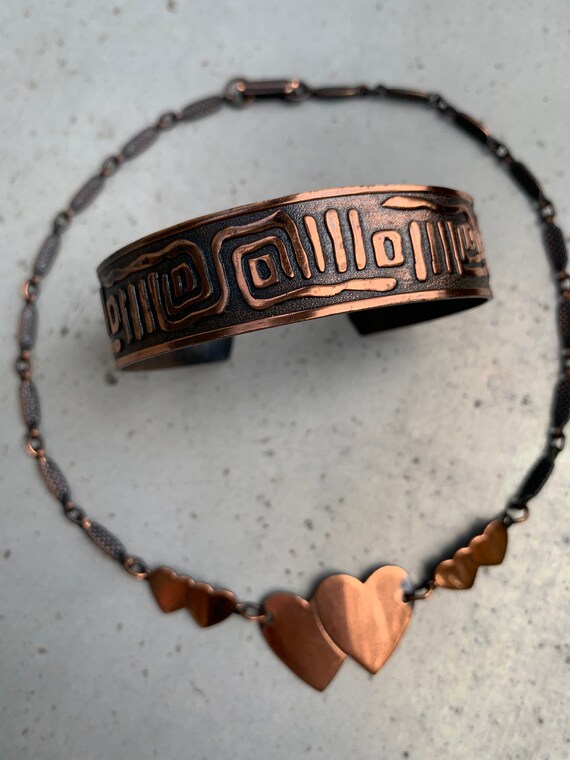 Vintage solid copper abstract design cuff bracele… - image 8
