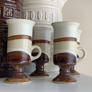 Set of four vintage Otagiri Japanese pedestal stoneware mugs