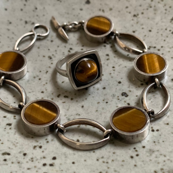 N. E. From Danish modernist sterling silver tigers eye ring
