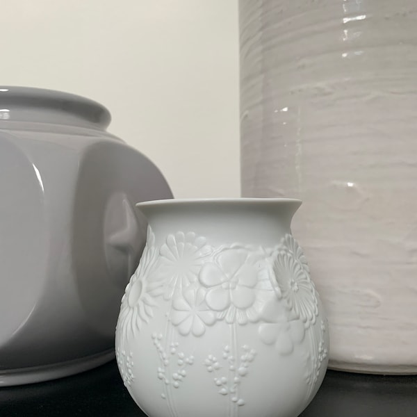 Matte white Kaiser porcelain floral design vase vintage