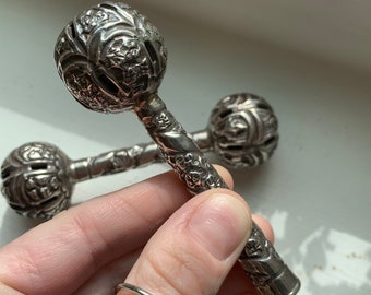 Antique Victorian silver baby rattle set Indian 19th century
