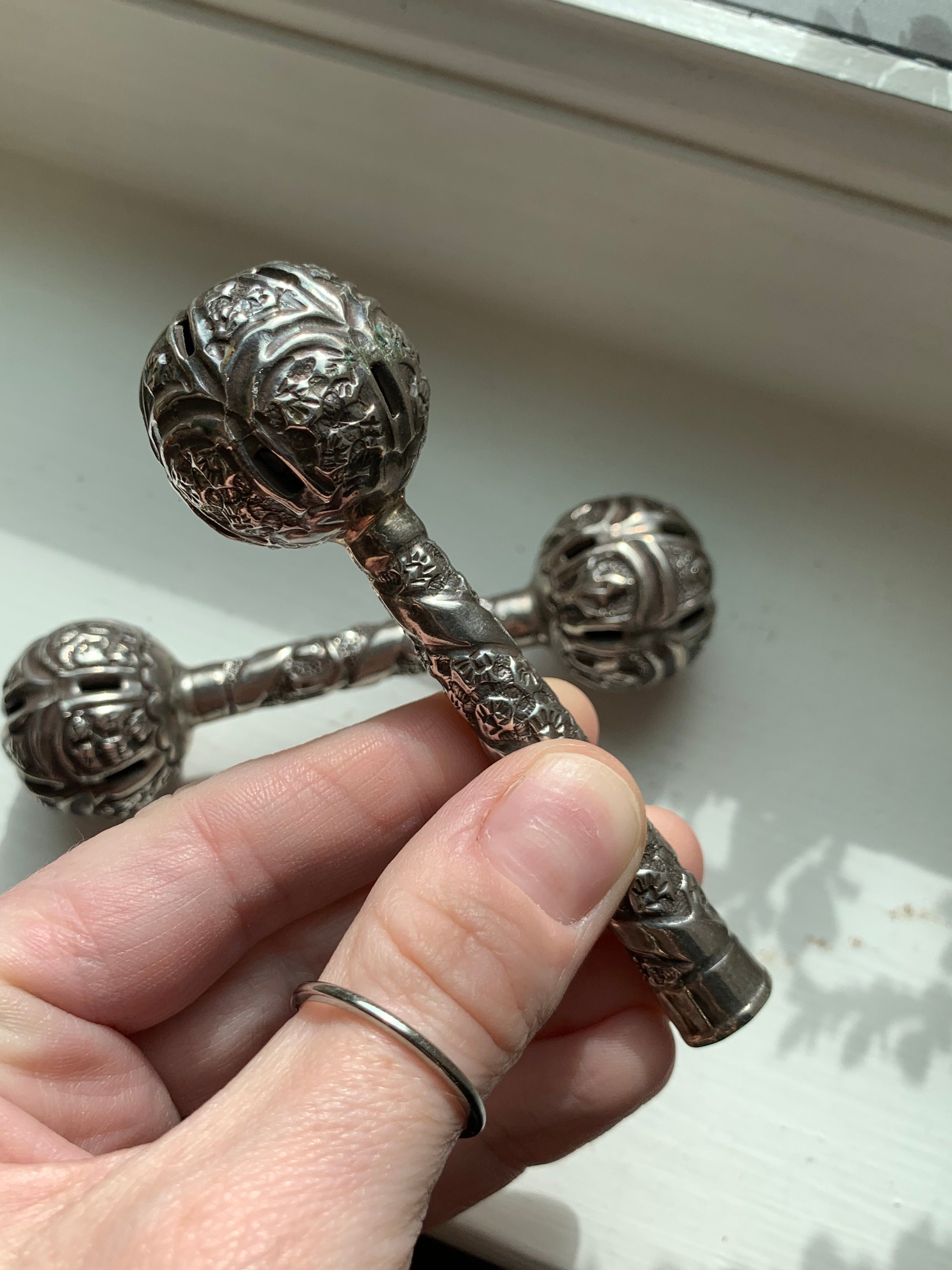 Antique Victorian Silver Baby Rattle Set Indian 19th Century UK