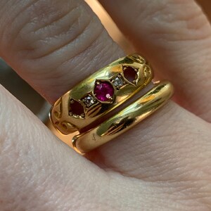 Gorgeous antique 18k ruby and diamond band