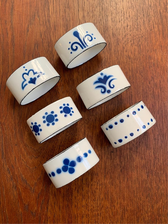 Ikea enamel Heder napkin rings blue white Etsy Italia