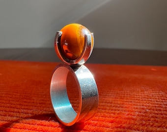 Elis Kauppi Finland sterling silver tigers eye kinetic ball ring 925 mid century design FIN