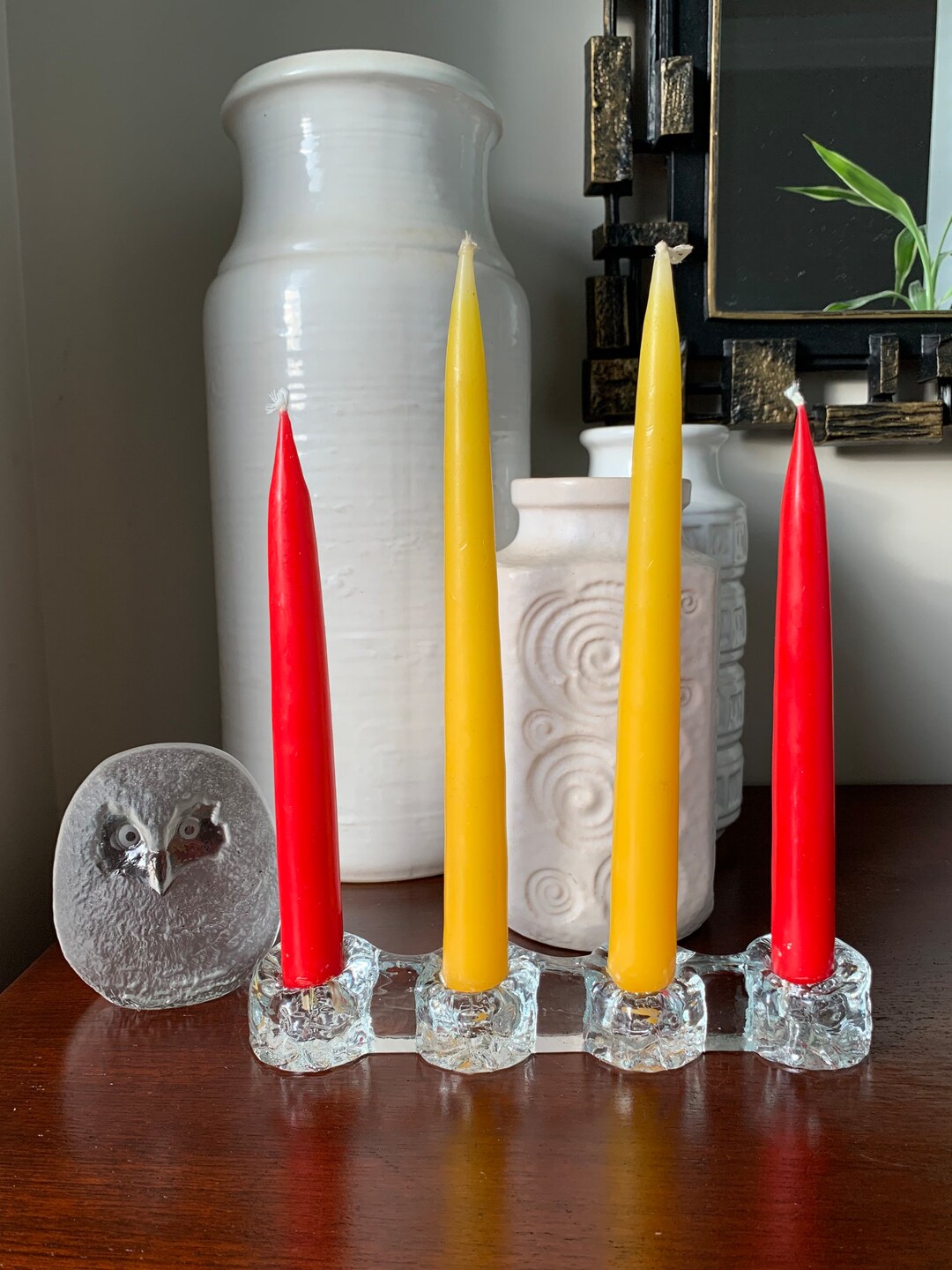 Vintage Icy Art Glass Candle Holder for Four Candles Etsy