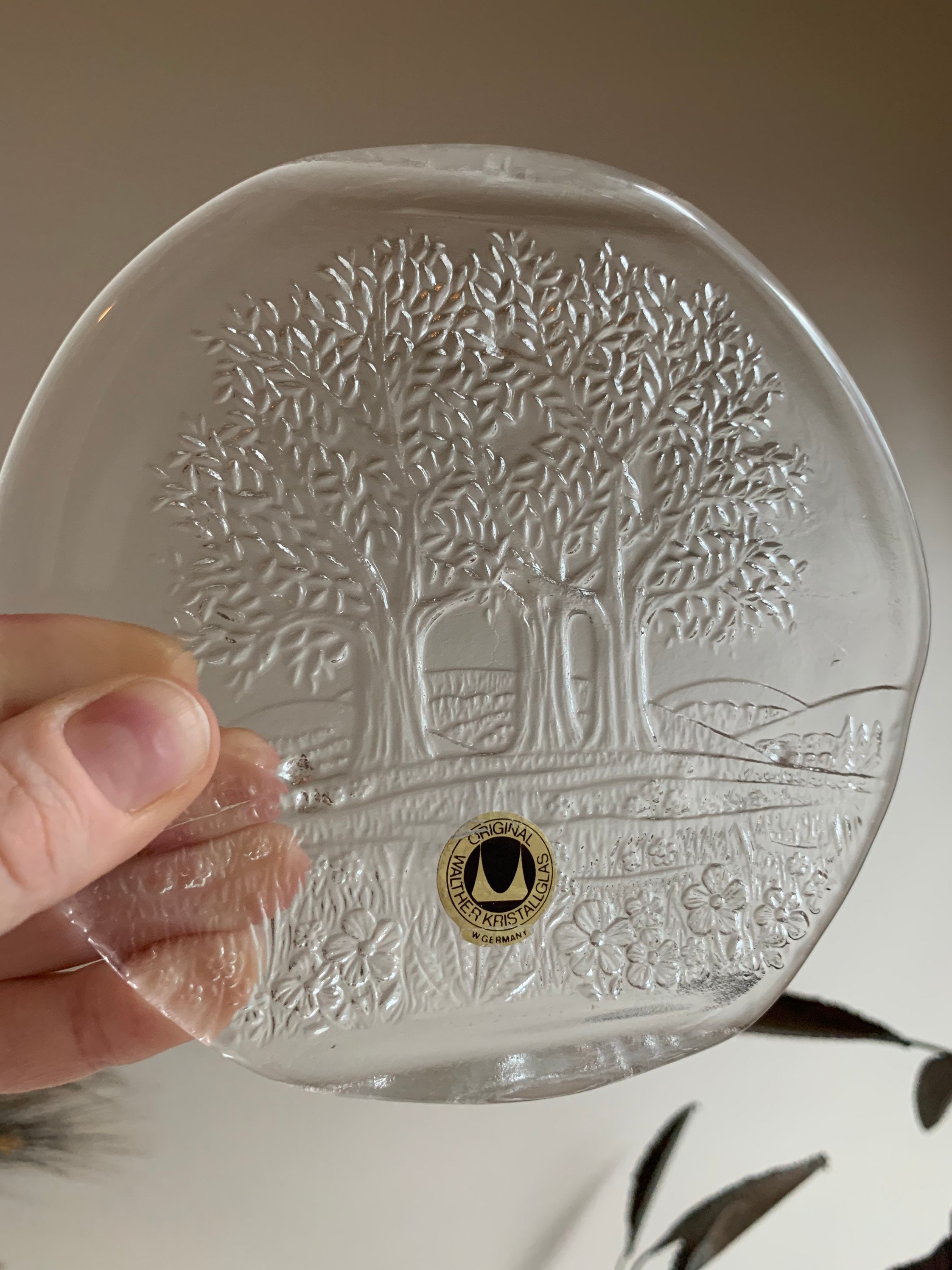 Walther Glass Germany Country Tree Scene Plates or Small Trays