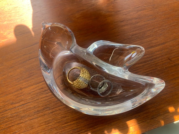 Art Vannes France glass bird trinket dish dove FRA