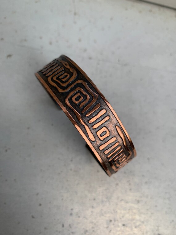 Vintage solid copper abstract design cuff bracele… - image 10