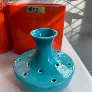 Crown Ceramics Vancouver BC flower frog vase ikebana style turquoise