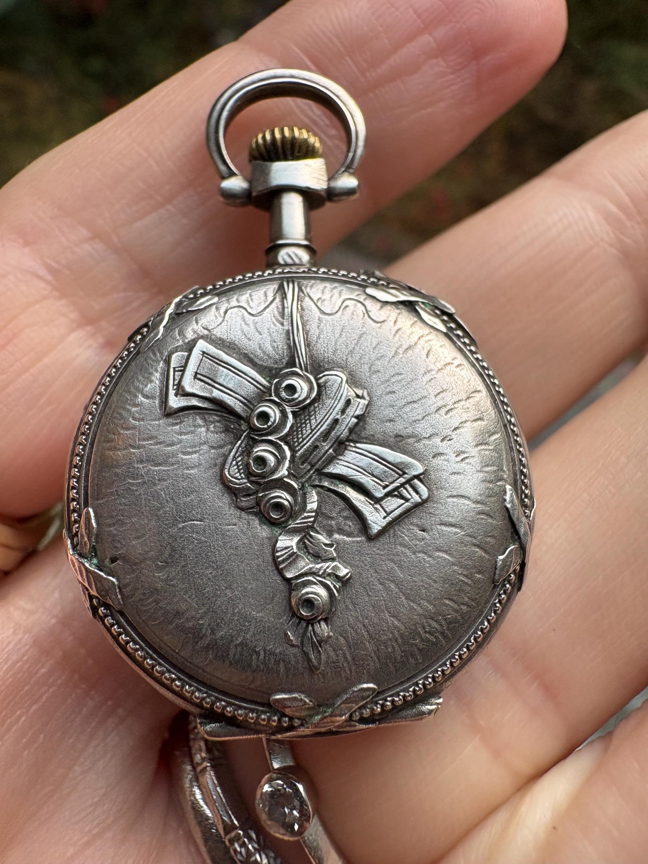 funny vintage 　オーダー品 Antique French 800 Silver Ladies Pocket Watch With Rose and