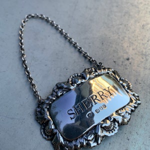 Kunstvolle Vintage Englisch Sterling Silber Sherry Dekanter Tag