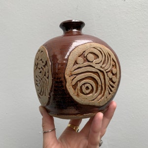 Gorgeous vintage studio pottery signed vase with unique designs 1970s