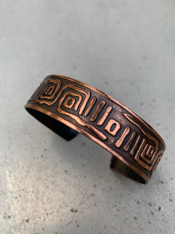 Vintage solid copper abstract design cuff bracele… - image 2