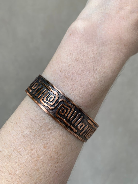 Vintage solid copper abstract design cuff bracele… - image 4