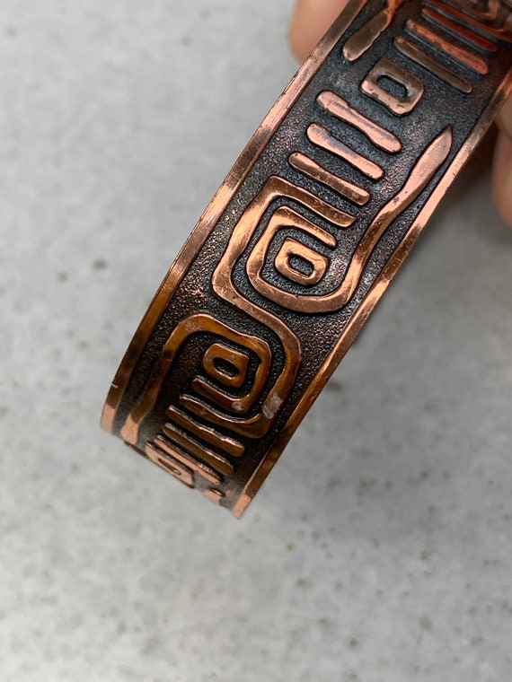 Vintage solid copper abstract design cuff bracele… - image 6