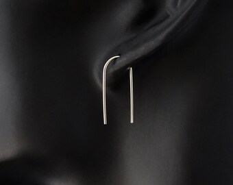 Silver Threader Earrings/Open Hoop Earrings/25mm Sterling Silver Earrings/Minimalist Arc Earrings/Threader Earrings/U Earrings