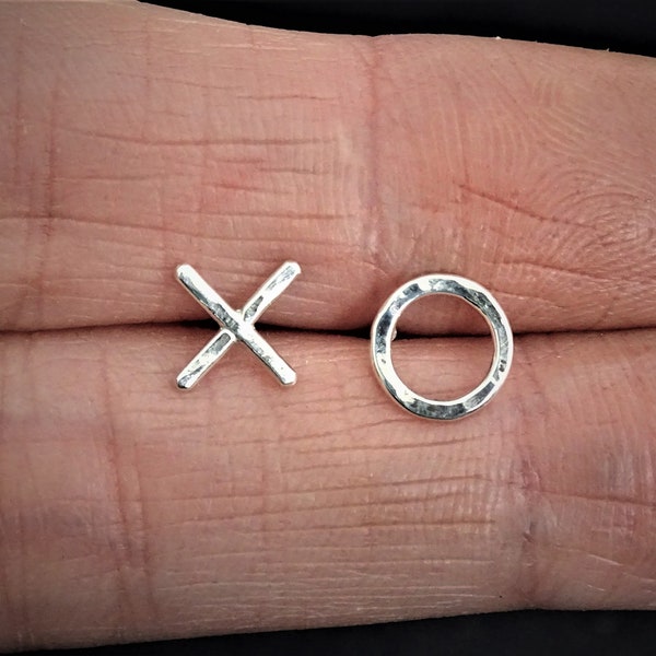 X O Earrings | Valentine's Day | Mismatched XO Love Studs | Sterling Silver Asymmetrical Kiss Hug Posts | X and O Dainty Minimalist Jewelry