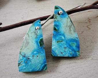 Chrysocolla Earrings | Chrysocolla Crystal | Blue Chrysocolla | Chrysocolla Sterling Silver | Leaf Turquoise Earrings
