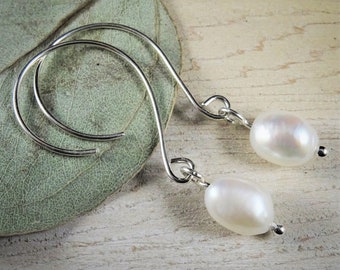 Freshwater Pearl Drop Earrings | AAA Pearl Dangle Earrings | Natural Pearl Jewelry | Wedding Bridal Bride | Sterling Silver Handmade Pearls