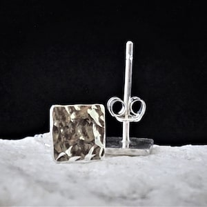 Post Earrings for Women, Men, Teens | Unisex Earrings | Hammered Square Silver Stud Earrings | 6mm Cartilage or Second Hole Studs |