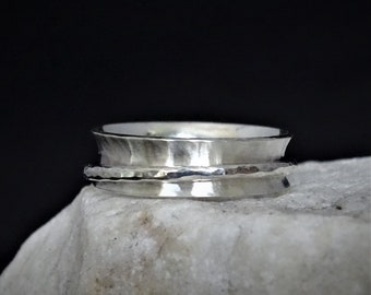 Silver Fidget Ring | Kids Womens Men's Spinner Ring | Meditation Ring | ADHD Worry Ring | Spin Spinning Figet Ring | Thumb Ring | Anxiety