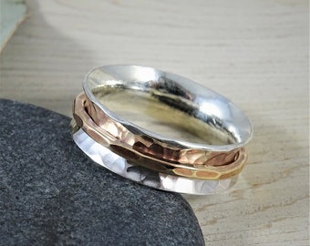 Damen Herren Spinner Ring | Fidget Ring versilbert | Sorgen Ring für Angst | Meditation Ring | Figet Figit Ring | ADHS Schmuck | Spinnen Spinnen