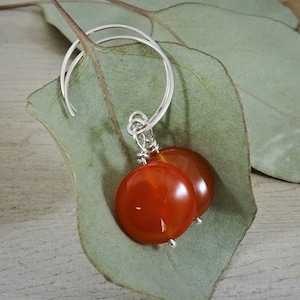 Red Agate Earrings | Carnelian Jewelry | Carnelian Drop Earrings | Red Dangle Silver Hoops for Men Women | Healing Gemstone |July Birthstone