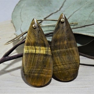 Tigers Eye Tiger Eye Earrings | Long Dangle Brown Gemstone Teardrop Earrings | 14k Gold Tiger Eye Tear Drop Jewelry | Healing Gemstone