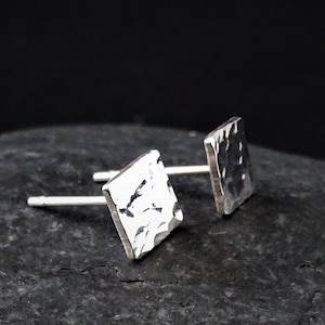 Male Earrings | Hammered Silver Stud Earrings | Post Earrings for Women, Men | Unisex Jewelry | 6mm Small Square Minimalist | Best Seller!