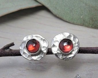 Garnet Stud Earrings | Sterling Silver | Natural Garnet Studs | Handmade Garnet Earrings | Red Stone Earrings | Mothers Day Gift