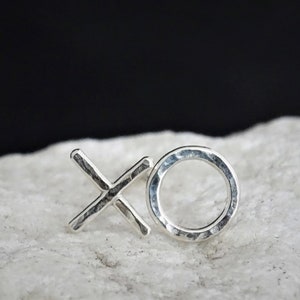 XO Earrings | X and O Earrings | Valentine&#39;s Day | Silver XO Mismatched Studs for Men, Women | Love Posts | Kiss and Hug Asymmetric Studs