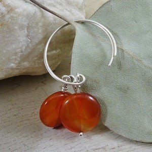 Red Agate Earrings | Carnelian Jewelry | Carnelian Drop Earrings | Red Dangle Silver Hoop for Men Women | Healing Gemstone | July Birthstone