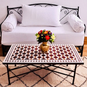 Zara Indoor/Outdoor Authentic Moroccan Mosaic Zellige & Iron Coffee Table by Mediterranean Imports