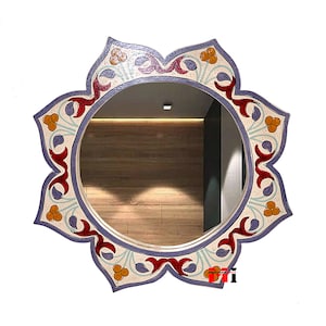 Arabesque Wooden Mirror Hand Painted Moroccan by Mediterranean Imports